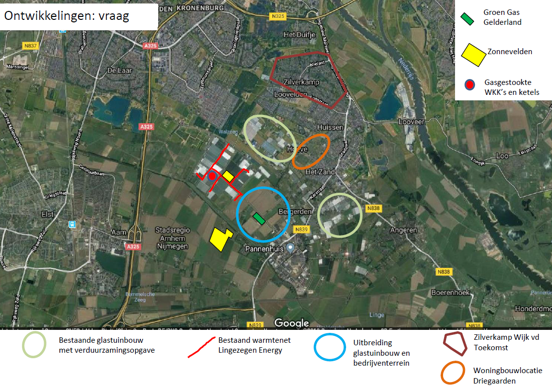 [Alt-tekst: Satelietbeeld van omgeving Zilverkamp, met aanduiding van de ligging van toekomstige afnemers van meer warmte.]